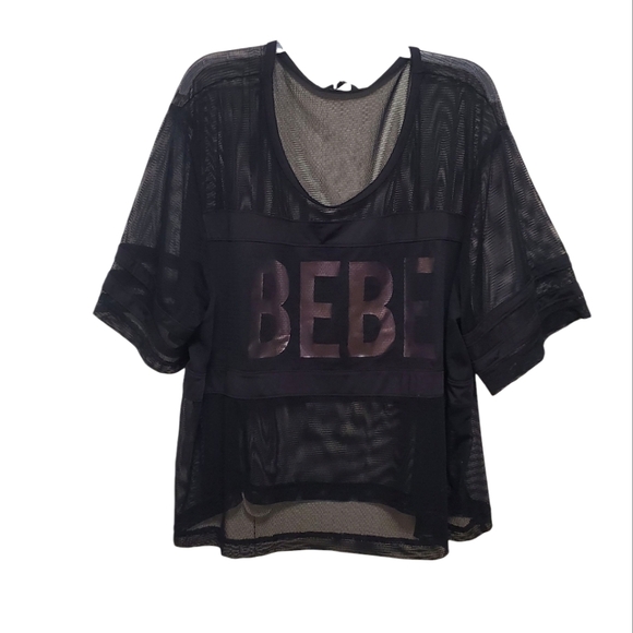Bebe Sport Black Mesh Logo Active Top Boxy T-Shirt - Picture 11 of 11